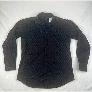 Beverley Hills Polo Club Shirt Mens XLT Black Long Sleeve Velvet Paisley texture